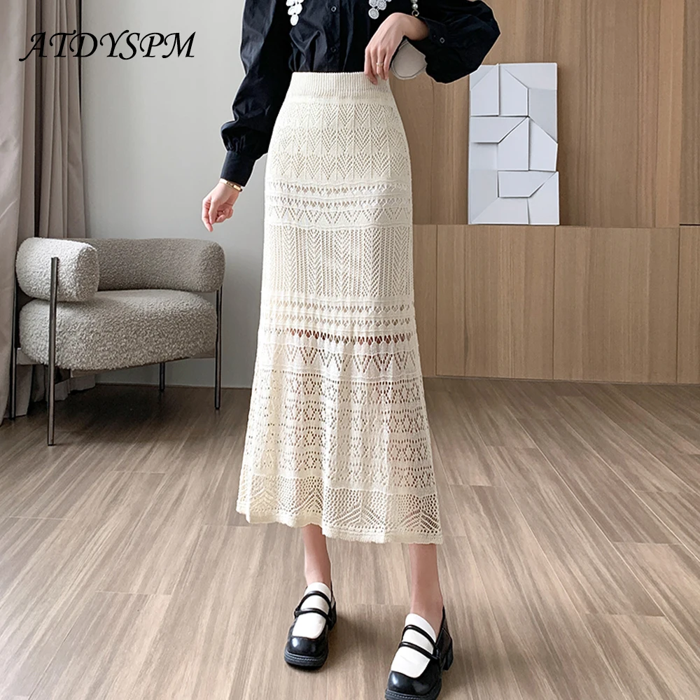 

Сексуальная кружевная юбка абрикосового цвета с вышивкой, универсальная женская простая длинная юбка, Новинка осени 2023, прямая юбка с запахом