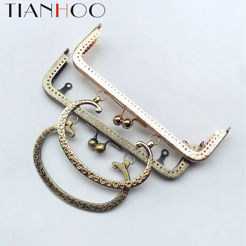 4pcs/lot 20cm Metal Kiss Clasp Lock Purse Frame Embossed Handle for Clutch Handbag Making Antique Bronze Bag Accessories