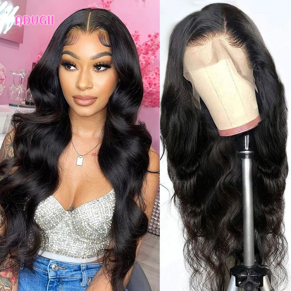 

Adugii Body Wave Lace Front Wig Human Hair Transparent Lace Frontal Wigs For Women Brazilian Hair 13X4 Pre Plucked Closure Wig