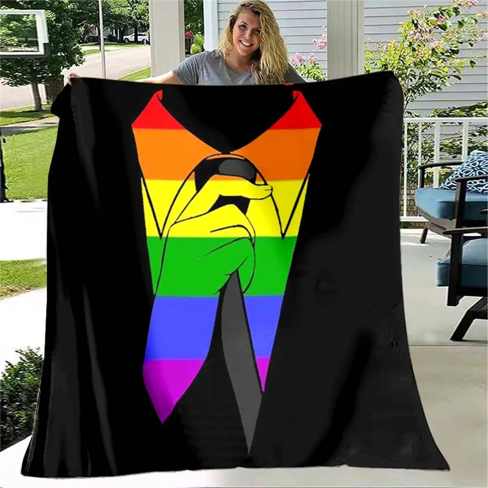 

HX Happy Pride Month Blanket LGBT Striped 3D Printed Throw Blankets Gay Plush Quilts Flannel Thin Blankets for Bed