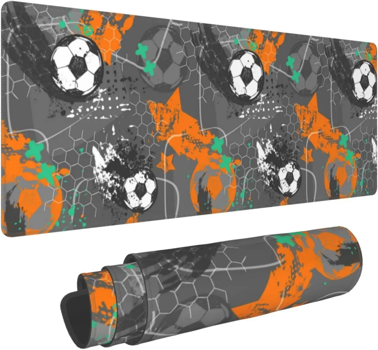 

Abstract Football Pattern Soccer Gaming Mouse Mat with Non-Slip Rubber 31.5 x 11.8 inch Base Stitched Edges Waterproof Mouse Pad
