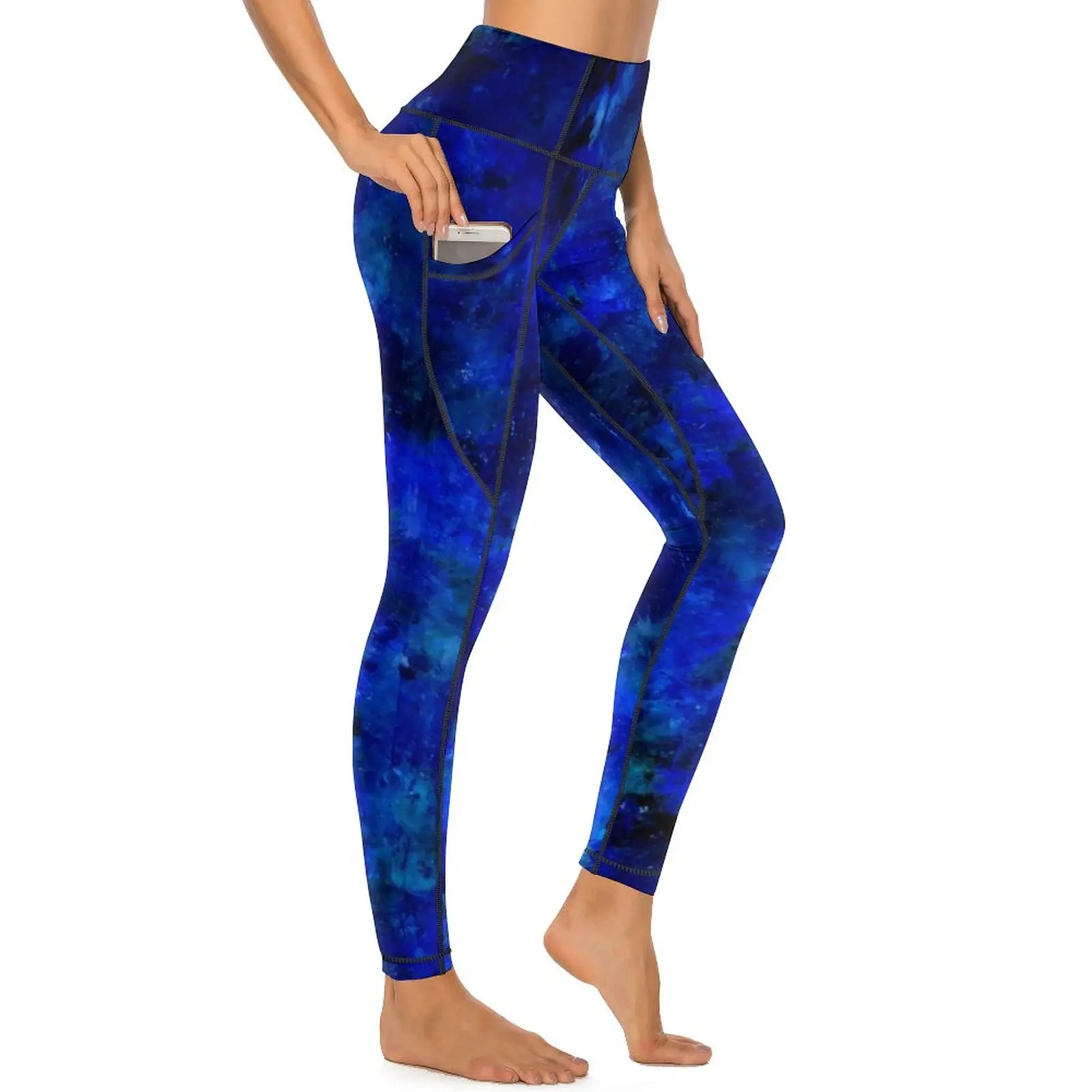 

Blue Paint Splatter Leggings Sexy Abstract Print Fitness Yoga Pants High Waist Stretch Sport Legging Pockets Fashion Leggins
