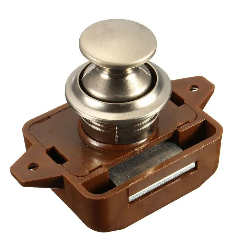 

Car Latch Knob Push Button Catch Lock Cupboard Door Motorhome Cabinet Camper Caravan RV Lock Large Brown Nickel Knob Accessories