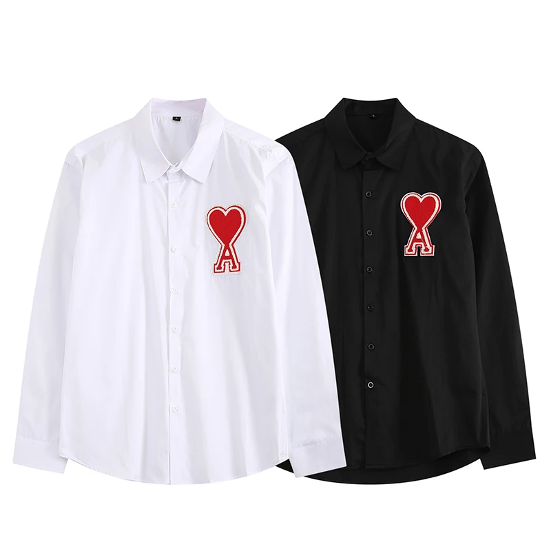 

Luxury top fabric men's shirt long Mouw slim casual shirt red love shirt social camisa Hombre embroidered love shirt men
