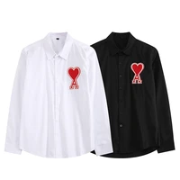luxury top fabric mens shirt long mouw slim casual shirt red love shirt social camisa hombre embroidered love shirt men