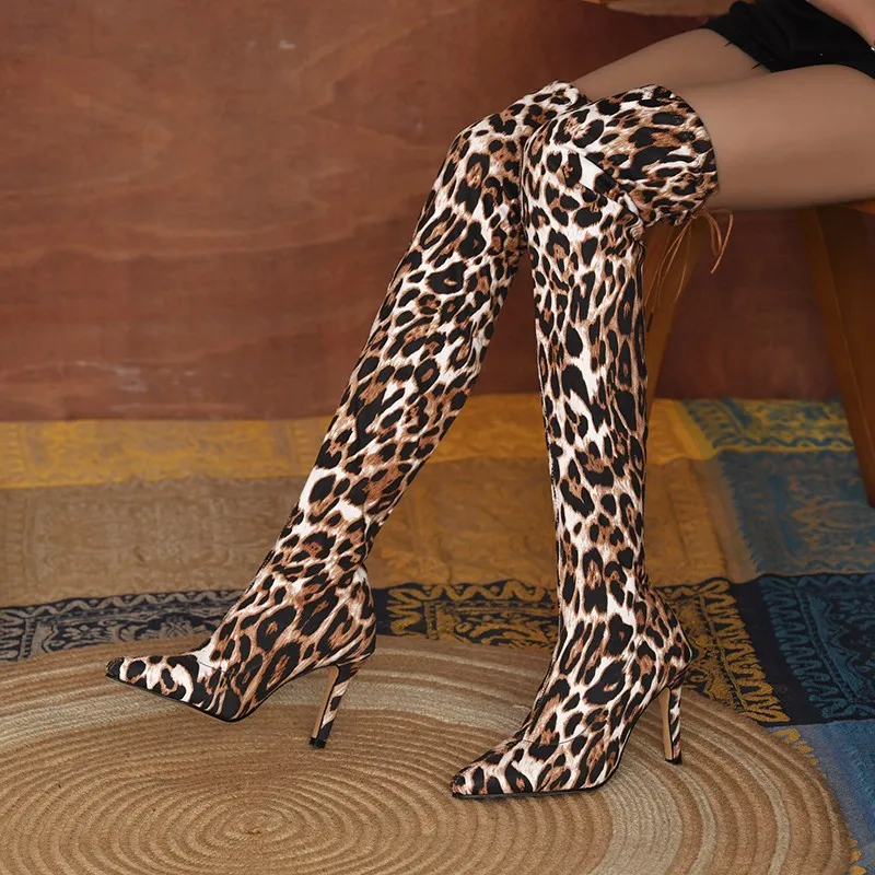 

New Winter Women Pointed Toe Over The Knee Boots Lady Flock Thigh High Boots Female Fashion Slim High Heels Shoes Big Size 35-43