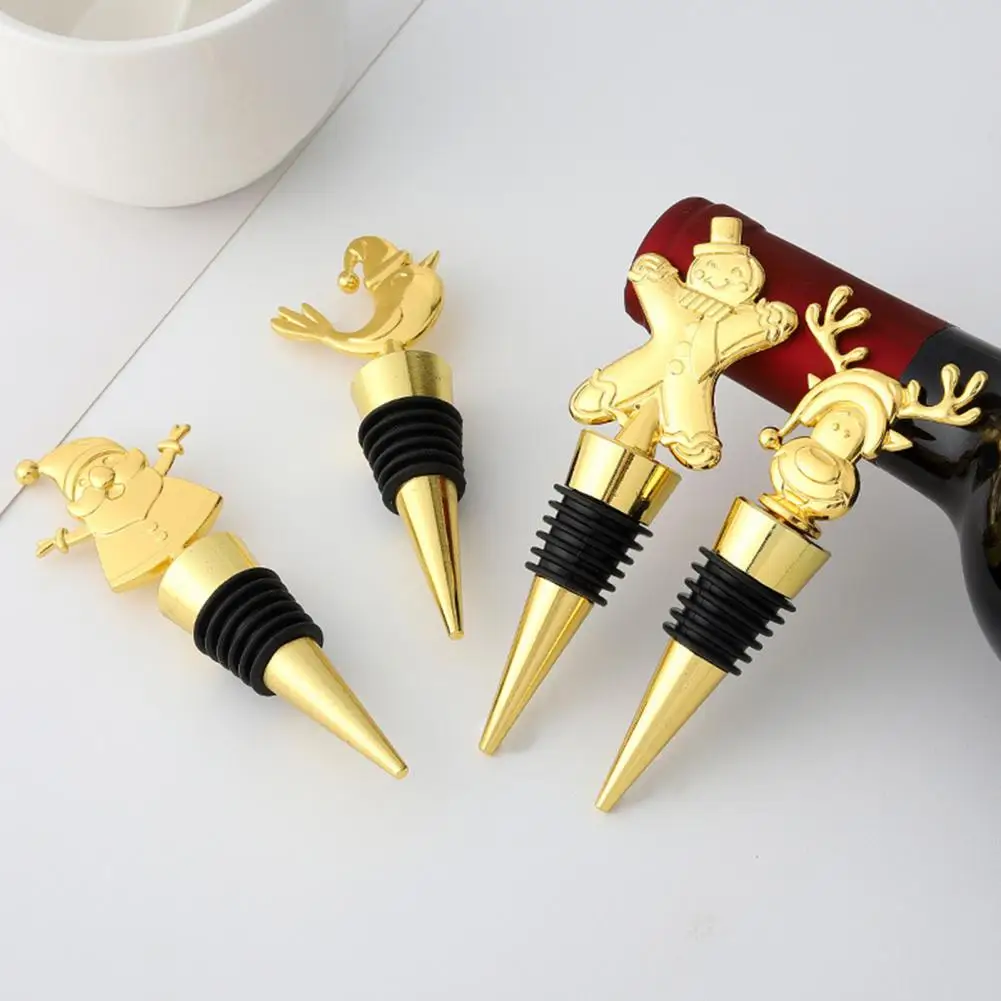 

Creative Airtight Wine Stopper Food Grade Easy Clean Metal 3D Christmas Elk Santa Claus Bottle Plug Kitchen Tool