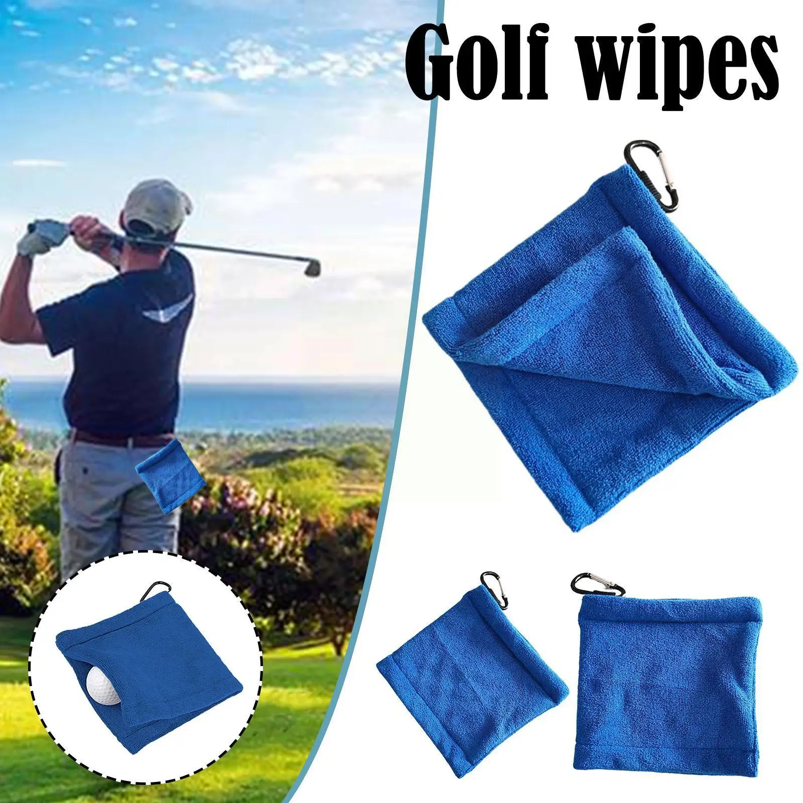 

Microfiber Golf Ball Cleaning Towel With Carabiner Hanger Club Golf With Wiping Professional Cleaner Cloth M8z6