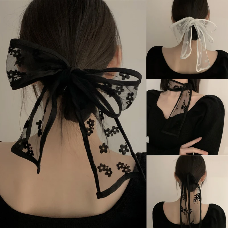 

Lace Embroidered Flower Hair Bands Scarf Bow Ribbon Headband Retro Print Binding Hair Tie Streamer Head Scarf Fashion Headdress