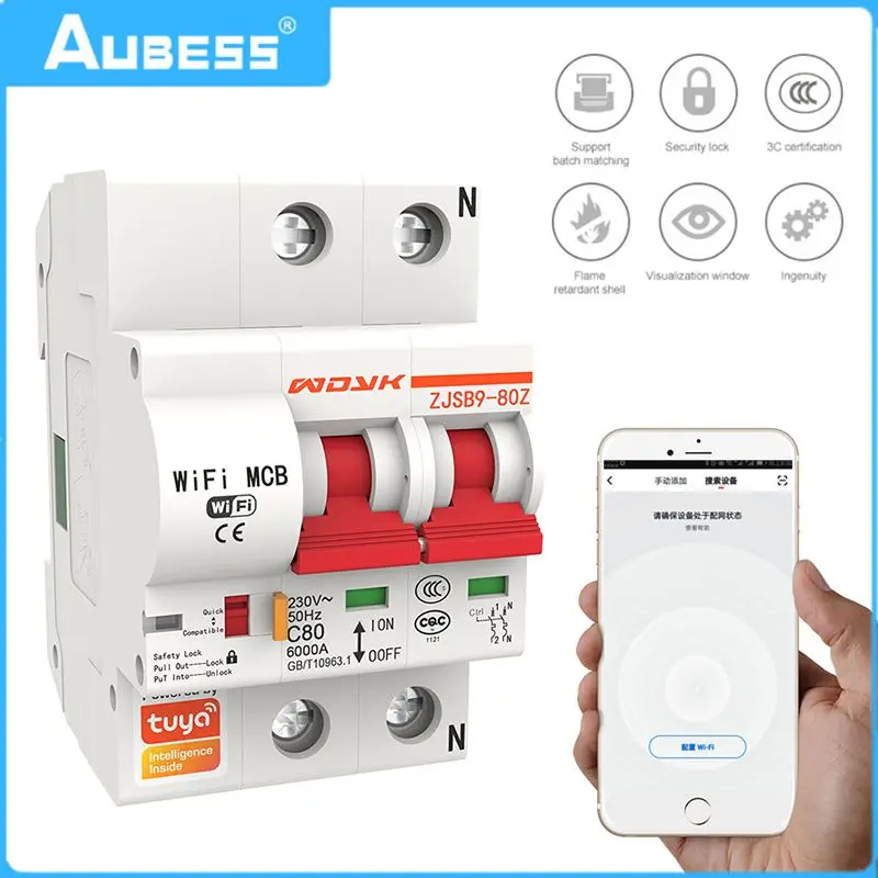 

Tuya Smart WIFI Circuit Breaker 2P IoT Air Switch Smart Life APP Control Support Alexa Google Home For Smart Home