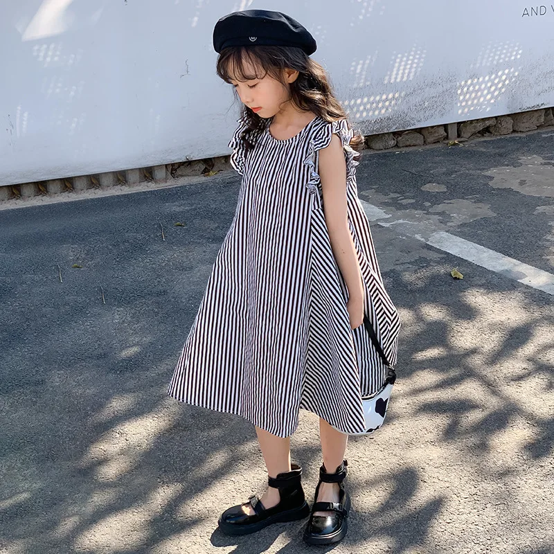 

Big Girls Casual Dress Summer New 2023 Fashion Ruffles Sleeve Vest Dresses Kids Mid-Length Vacation Clothing