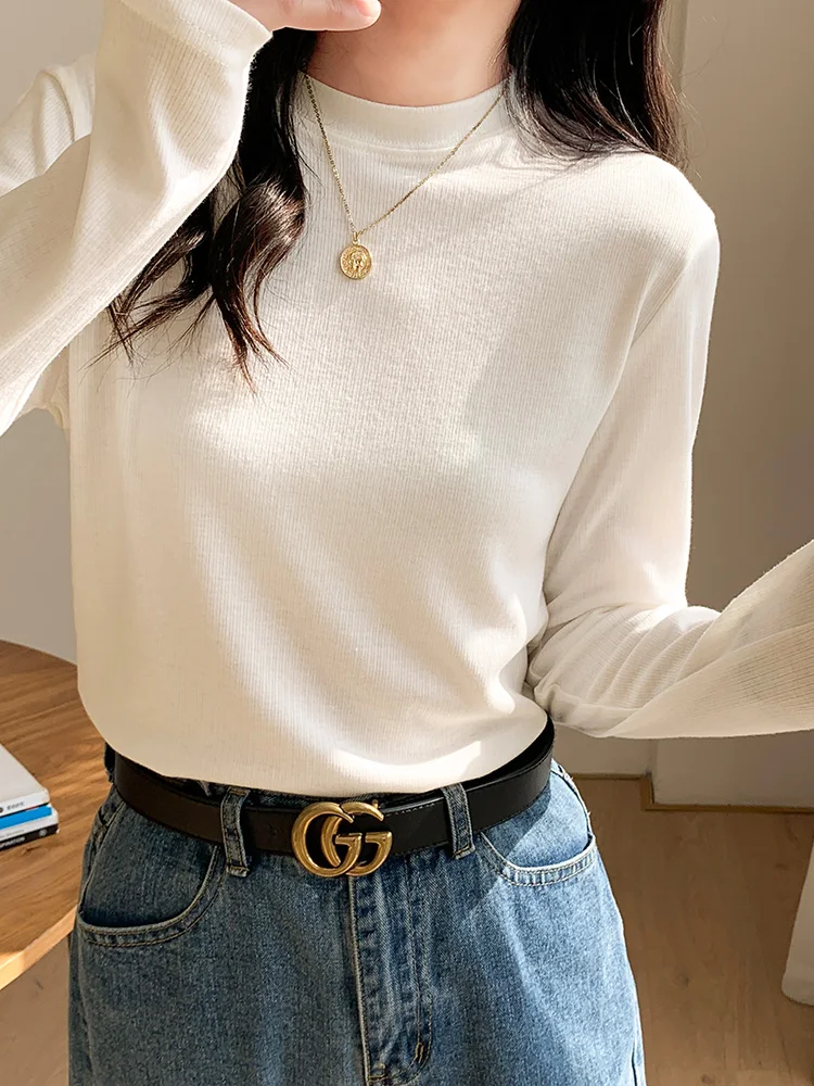 Small stand collar bottoming shirt Women's white long sleeved sweater with spring, autumn and winter 2023 new slim thread top