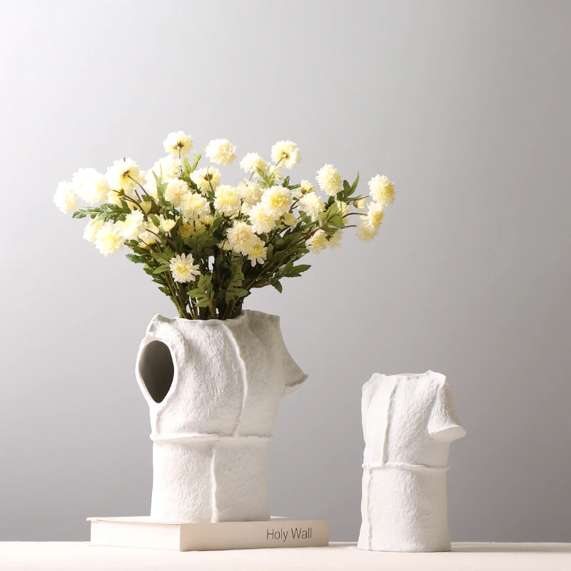 

White Ceramics Kitchen Vase Plant Office Aesthetic Plant Living Room Vases Flowers Luxury Nordic Pot De Fleur Home Decoration