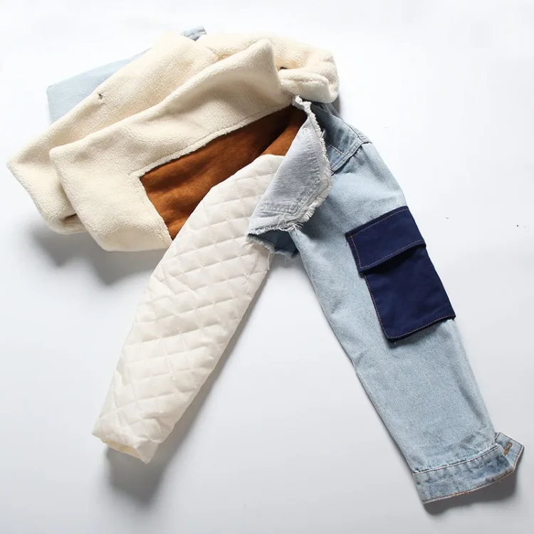 2022 Autumn and Winter Women's European and American Denim Short Jacket Jacket Plus Velvet Thick Cotton Coat Warm Cotton Coat
