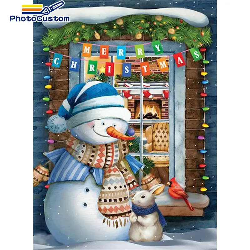 

PhotoCustom Christmas Landscape Drawing On Canvas HandPainted Art Gift DIY Pictures By Number Snowman Kits Home Decor