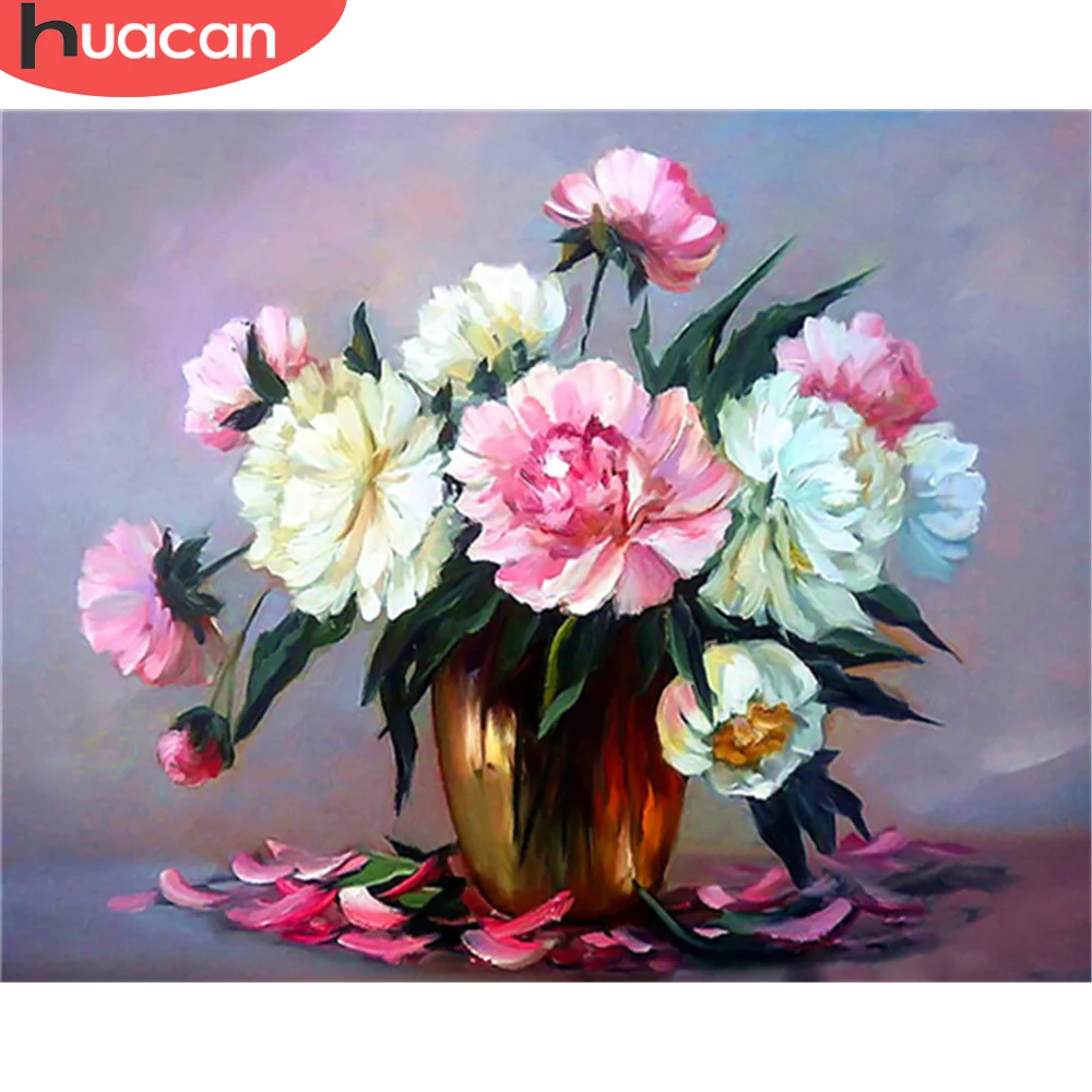 

HUACAN Coloring By Number Pink Flower Wall Art Unique Gift DIY Frame Peony Picture Acrylic Canvas For Living Room 75x60cm