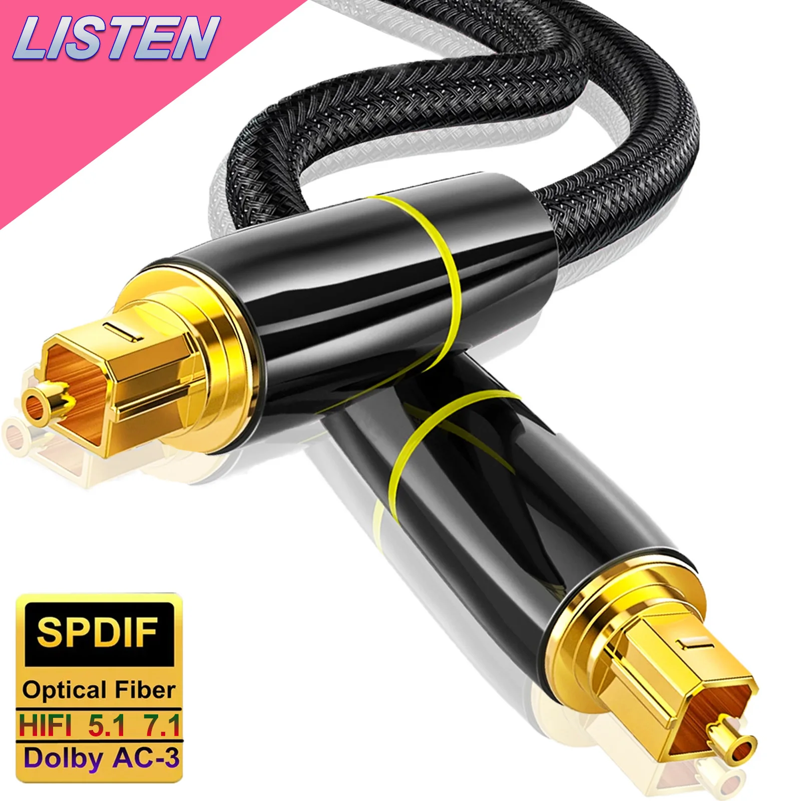 Digital Audio Optical Fiber Cable Square Audio Cable Toslink SPDIF Coaxial Cable for Amplifier Player Blu-ray PS5 Soundbar Cable