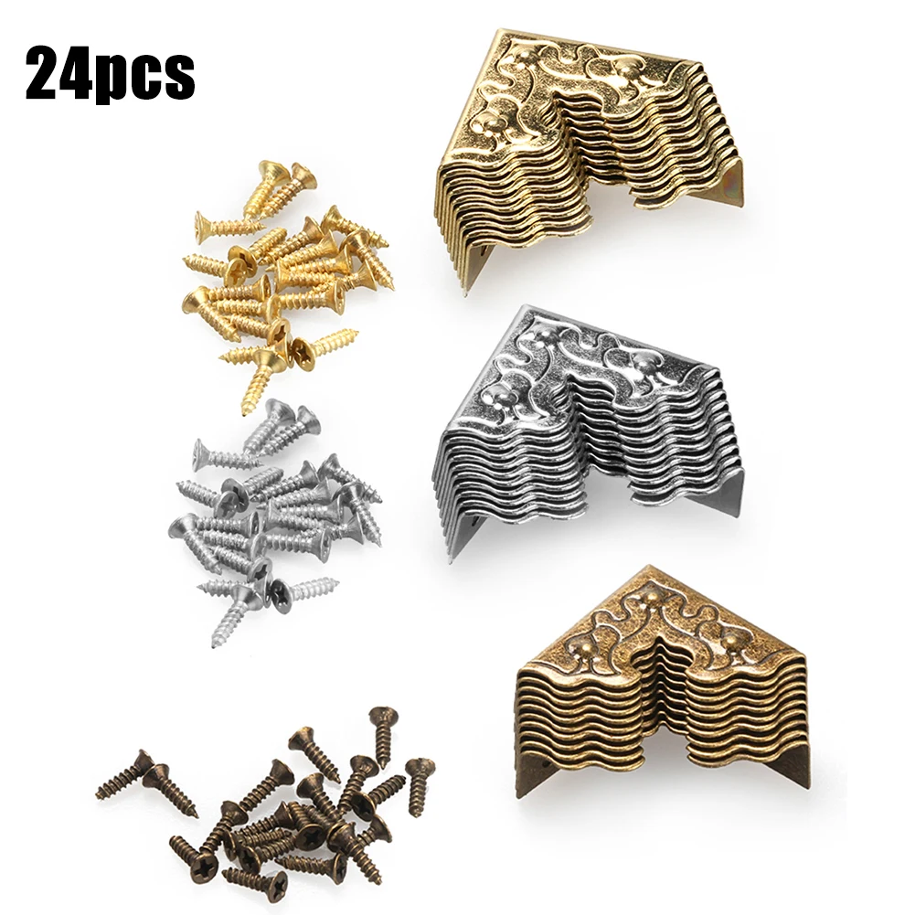 

24Pcs 25mm Antique Furniture Metal Crafts Jewelry Box Corner Foot Wooden Case Corner Protector Decorative Corner