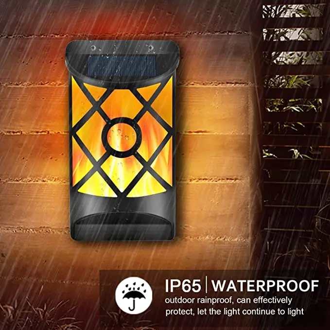 

IP65 Waterproof Solar Flame Light Outdoor Wall Light Dark Sensor Automatic on Day Off for Garden Access Patio Deck Patio.