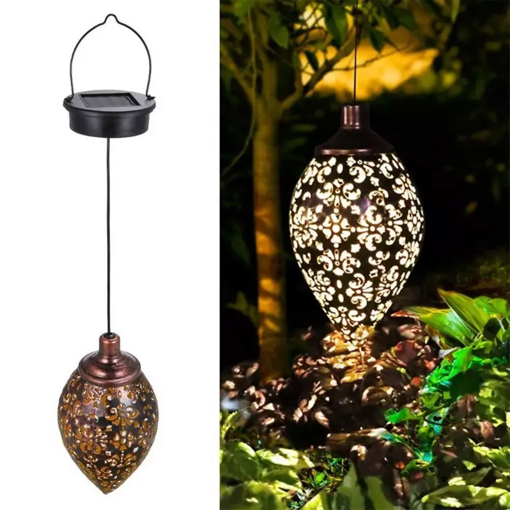 

NEW IN Solar LED Lantern Outdoor Garden Waterproof Hanging Projection Light Iron Chandelier Fairy Home Yard Landscape Decoration