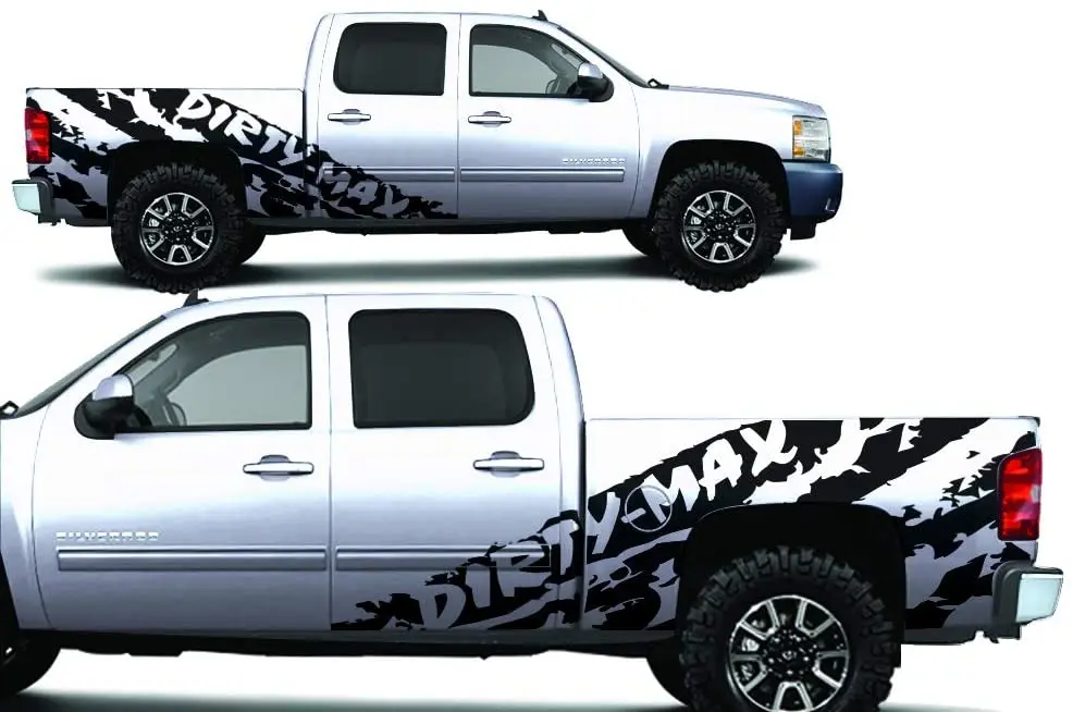 

Factory Crafts Dirty-Max Shred Side Graphics Kit 3M Vinyl Decal Wrap Compatible with Chevrolet Silverado 2008-2013 - Matte Black