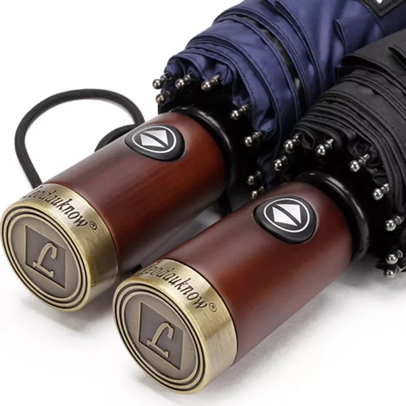 

Новый деловой полностью автоматический складной ветрозащитный деревянный Зонт с металлической ручкой для мужчин солнечный и дождливый зо...