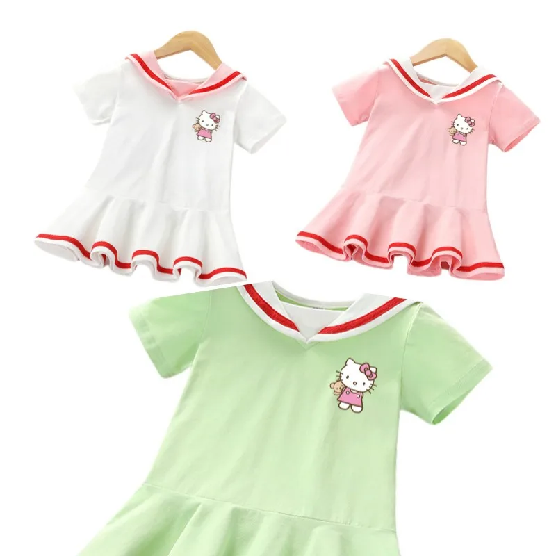 

Летнее платье Kawaii Sanrio, Hello Kitty Y2K, Женская юбка в стиле колледжа, одежда, аниме мультфильм, однотонная Милая уличная юбка, подарок