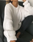 Осенне-зимний вязаный свитер Yiyiyouni большого размера, женские толстые повседневные свободные пуловеры, Женские однотонные кашемировые Джемперы 2021