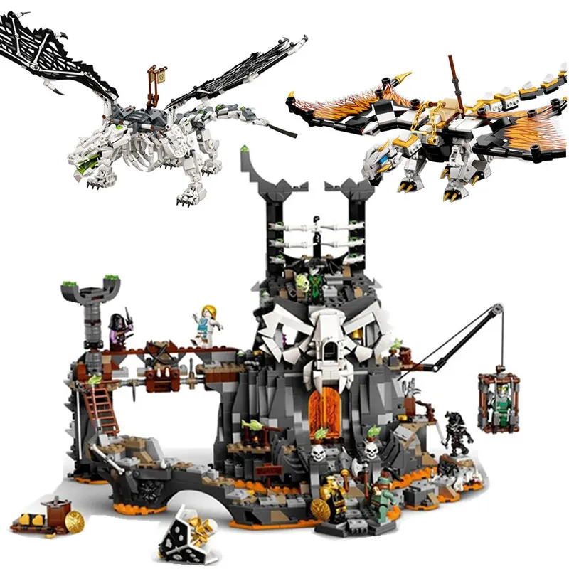 

Ultra Dragon Building Blocks Skull Sorcerer Dungeons Mech Golden Set ninja Bricks Toys for Children Compatible 71722 71721 71718