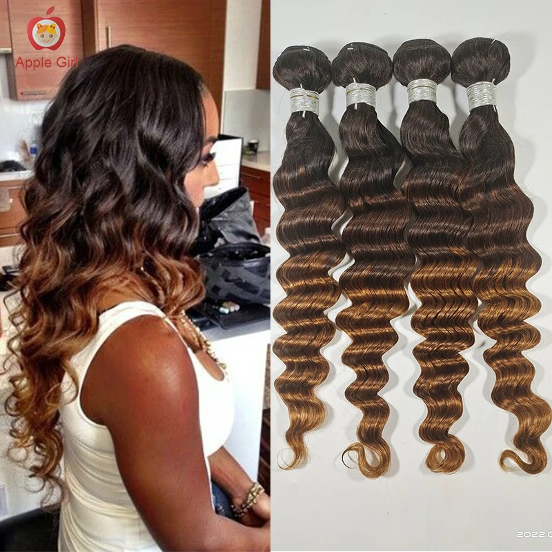 

1/3/4 Ombre Loose Deep Wave Hair Bundles 30 Inch 100% Human Hair Bundles Weft Applegirl Brazilian Remy Hair Extension