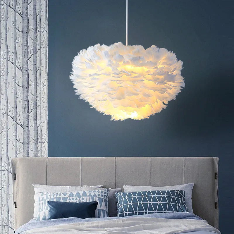 

Простая теплая романтическая креативная лампа-перо для спальни и кровати, индивидуальные лампы и фонари для гостиной, сетчатая красная пер...