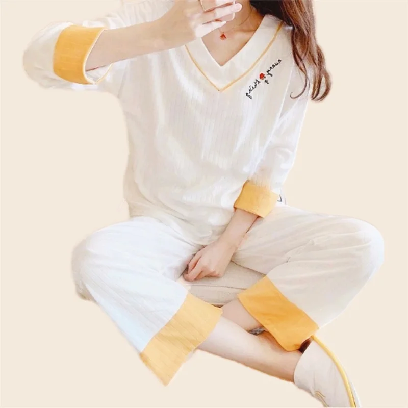 Women's Pajamas Set Cartoon Short Sleeve T-shirt Long Pants 2Piece/Set Summer Casual Pyjama Big Size Mom Cozy Cute Homewear