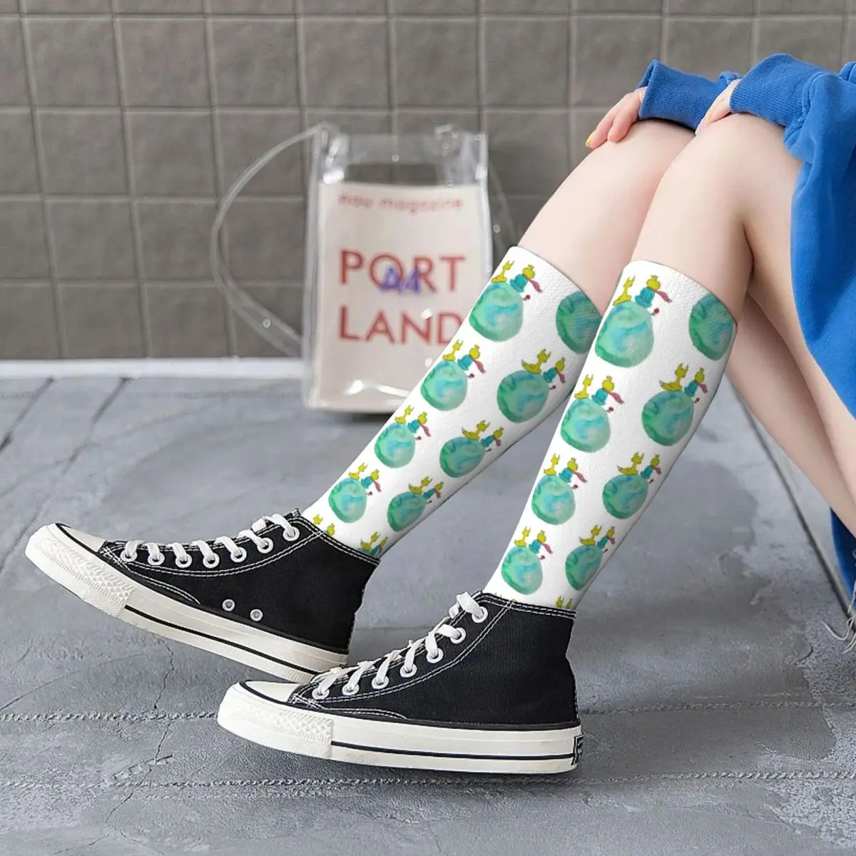 

The Little Prince Socks Cute Fox Print Soft Old School Mid Stockings Large Chemical Fiber Teen Cycling Socks