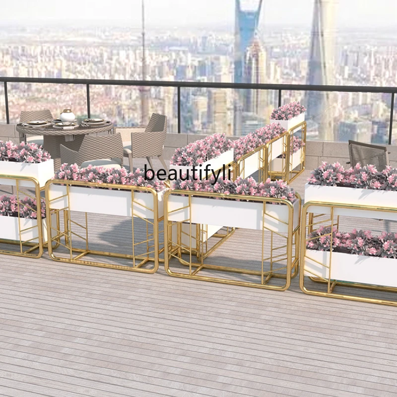 

HJ Iron Flower Box Outdoor Combination Flower Bed Outdoor Fence Partition Screens Indoor Flower Stand Planter