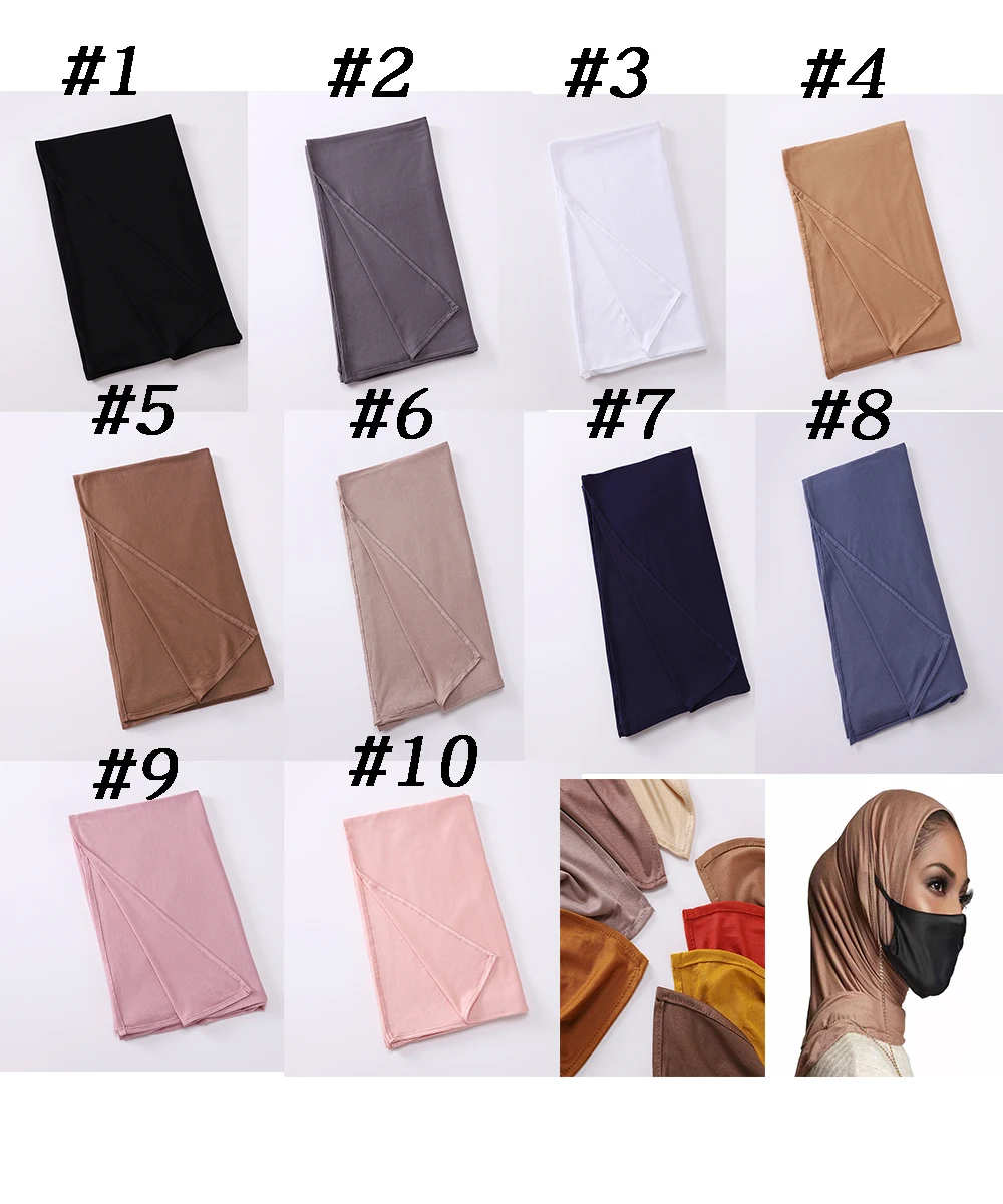

180*80CM Women Premium Instant Cotton Jersey Hijab Scarf With Ear Hoop Wear Masks Pinless HeadScarves