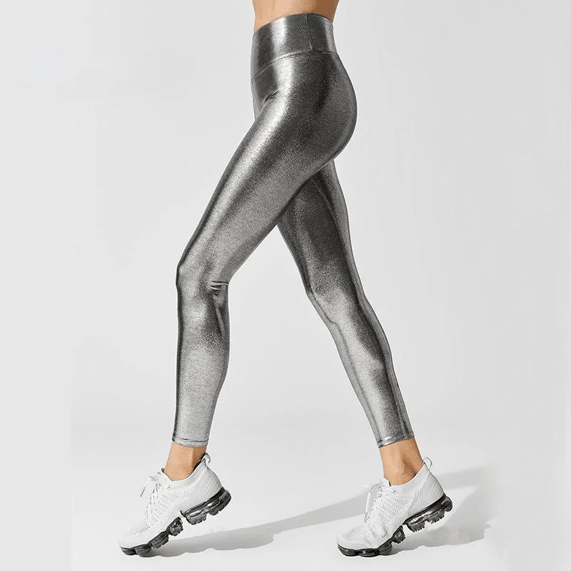 Women's Metallic Luster Yoga Pants Leggings Elastic Waist Sexy Shiny Sports Clothing Fitness Leggings High Waist Gym Sportswear