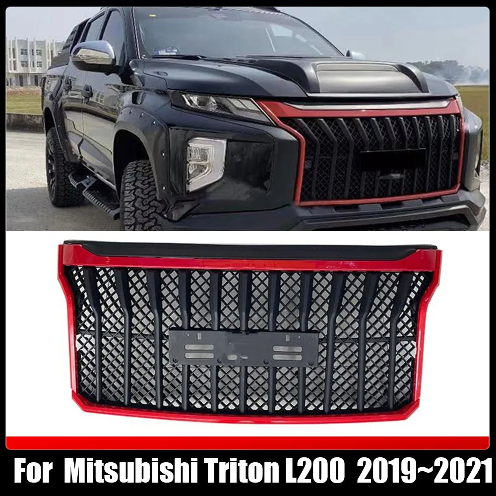 

For Mitsubishi Triton L200 2019~2021 Pickup Accessories Modified ABS Grille Car Racing Grills Cover Front Hood Bumper Grill