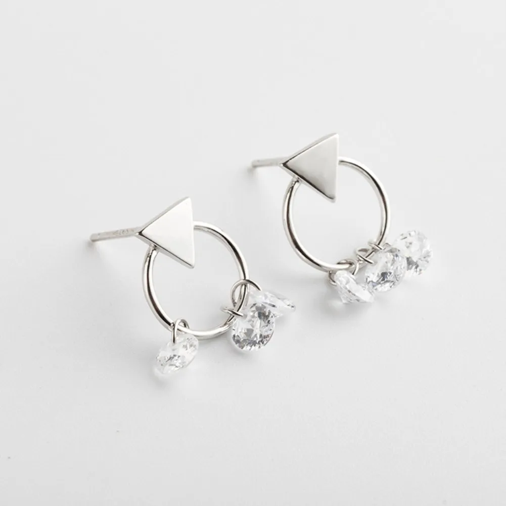 

New Sterling Silver Stud Earrings Girls Small Fresh Personality Silver Ear Ornaments with Diamond Geometric Silver Ear Needles