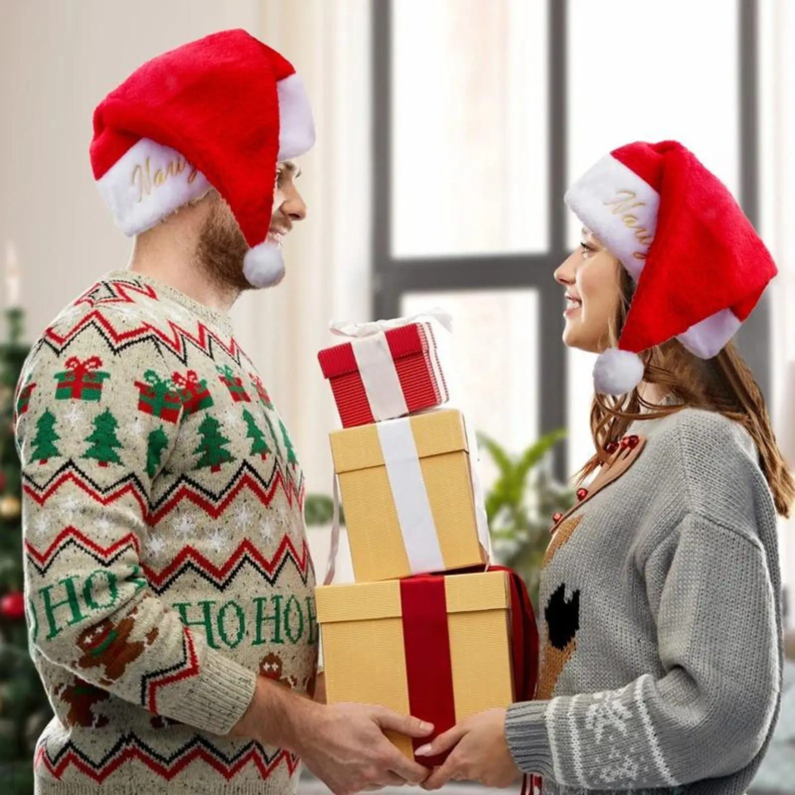 Персонализированные шапки Санты с вышивкой и именами уникальная вязаная шапка