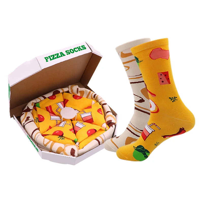 Qisin Personalized Design Pizza Socks Christmas Set Gift Box Socks Happy Harajuku Skate Cotton Sokken Happy Gift