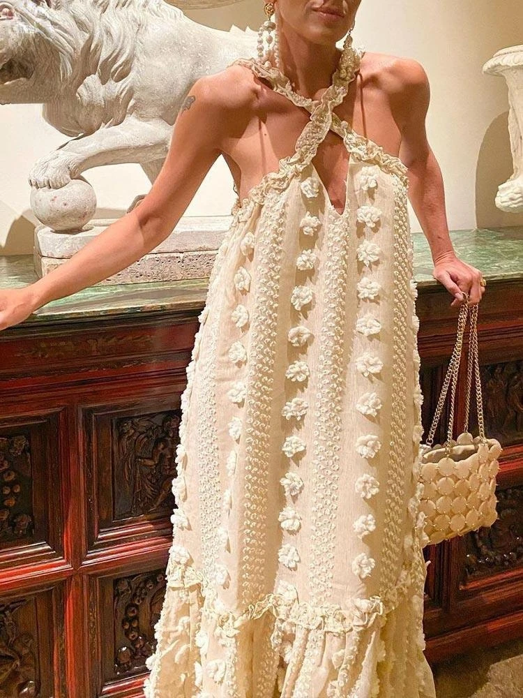 

Женское праздничное платье без рукавов, однотонное ажурное длинное платье до пола с открытыми плечами, лето 2022