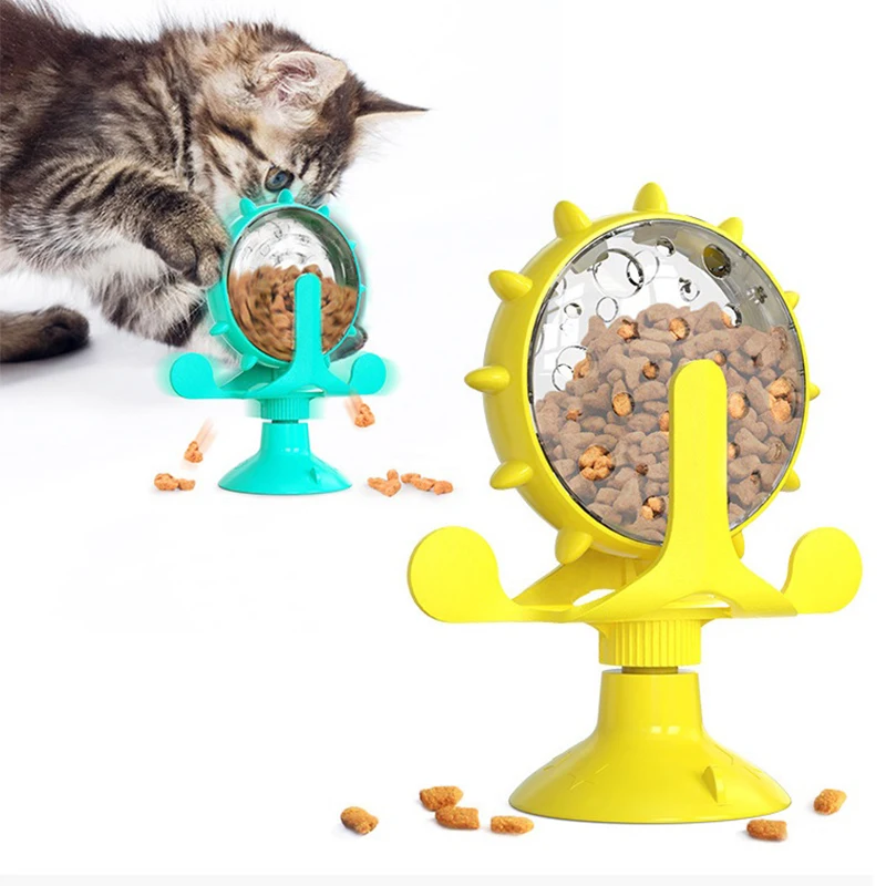 

Funny Cat Toy Spinning Windmill Cats Rotating Food Leak Toy Dog Wheel Rotating Turntable Training Slow Feeder Animal Accessories