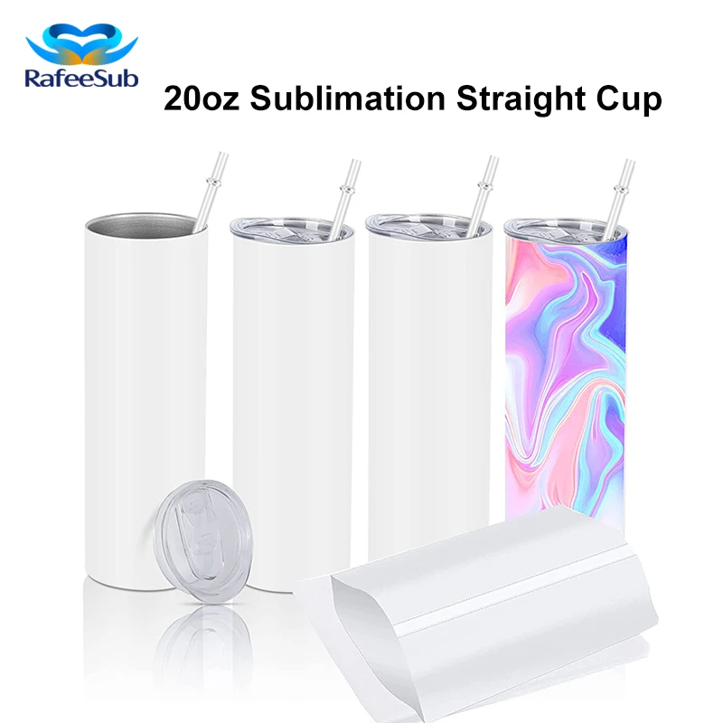 

20oz 30oz Sublimation Tumblers Stainless Steel Skinny Straight White Blanks DIY Gifts Cup with Slide Lids and Plastic Straws