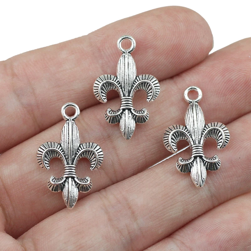 

Newest 15Pieces 14*23mm Mixed Alloy Antique Silver Color Fleur de lis Charms Earring Pendant Accessory For DIY Jewelry Making