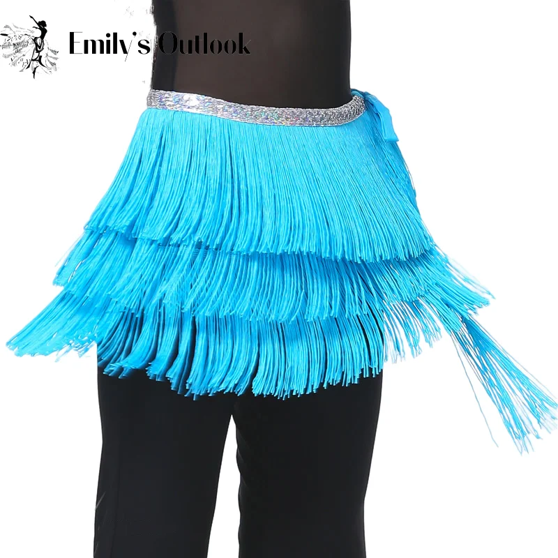 

Women Belly Dance Hip Scarf Performance Outfits Tassel Skirt Festival Clothing 3 Layers Wave Fringe Belt Rave Costume Solid Red