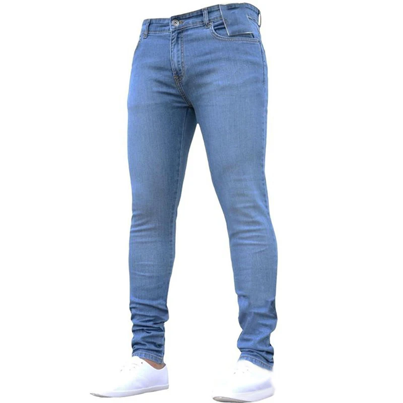 

Spring And Autumn Men's Jeans Trousers Classic Blue Black Solid Color Tight Pants Daily Casual Sports High Quality Stretch Jeans