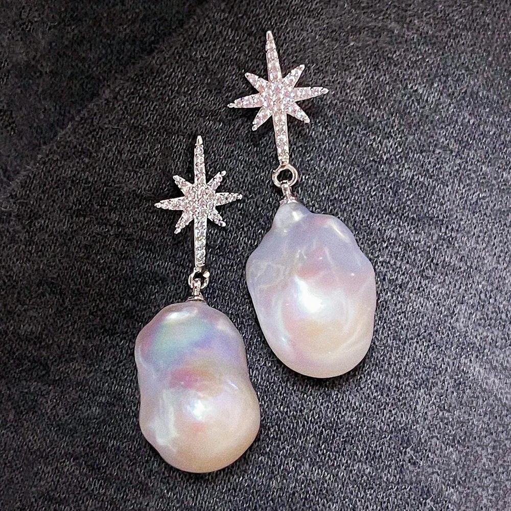 Женские серьги-гвоздики в стиле барокко с натуральным жемчугом