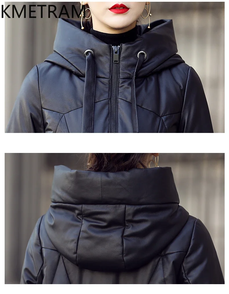 Зимняя женская куртка на пуху из 100% овчины новинка 2024 верхняя одежда черное