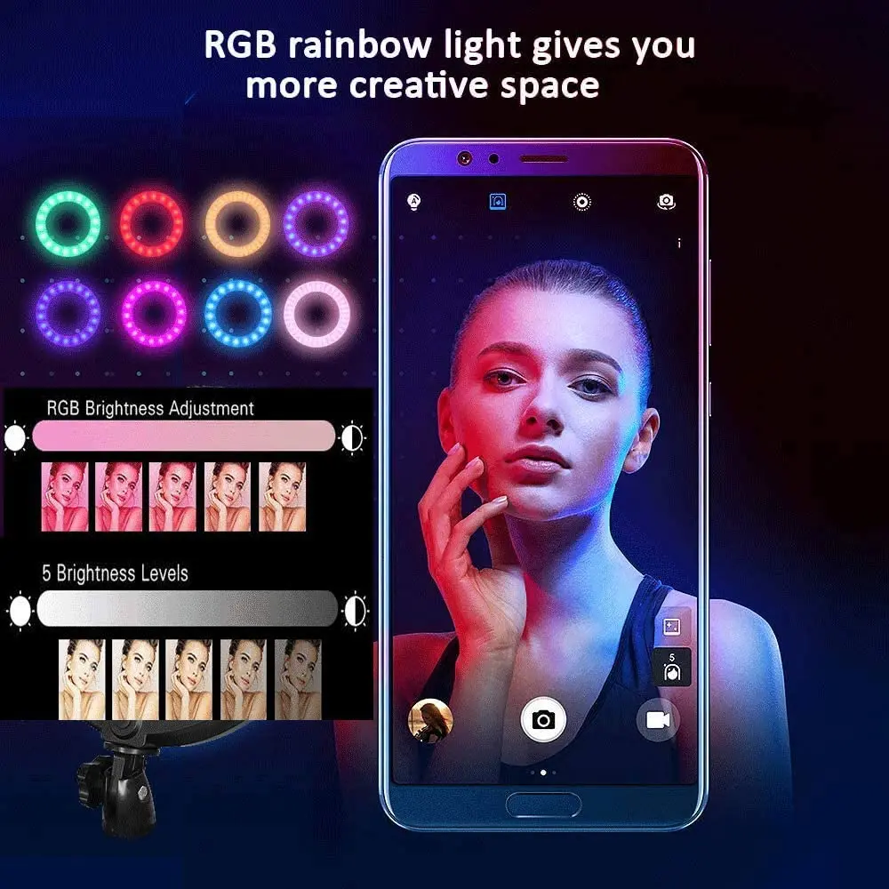 

10" RGB Lamp Colorfull Remote Controller Selfie Ring Light Lamp LED Ring Light 3200-6500K With Tripod Stand Cell Phone Holder