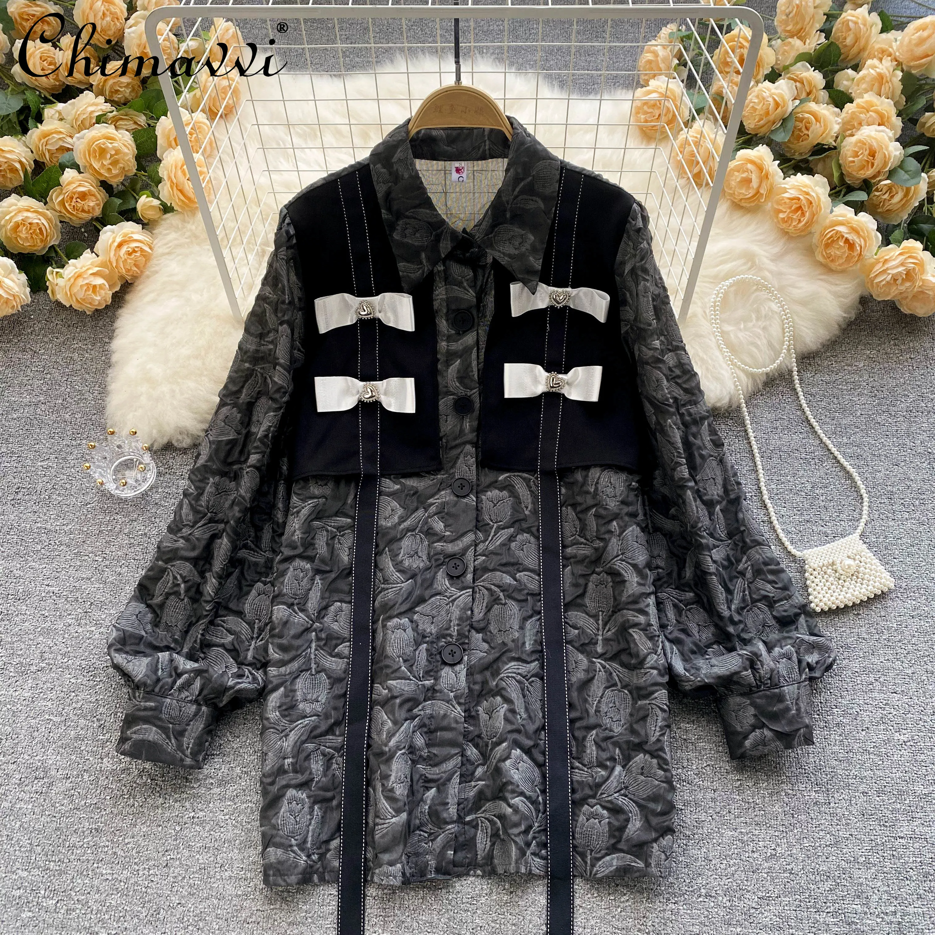 

Women's Contrast Color Patchwork Sweet Shirt All-Matching Loose Bow Priting Shirt Female Oversized Long Sleeve Casual Top